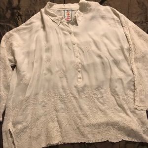 Johnny Was ivory embroidered button down tunic